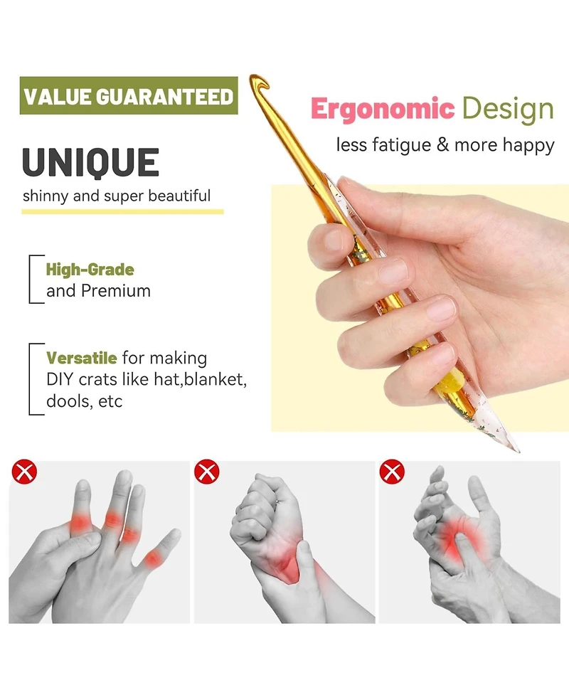 Aeelike Crochet Hooks Set, 3.0mm-6.0mm Ergonomic Crochet Hooks with Long Floral Handle, Super Shiny, Unique for Diy Crafts, Blanket, Sweaters