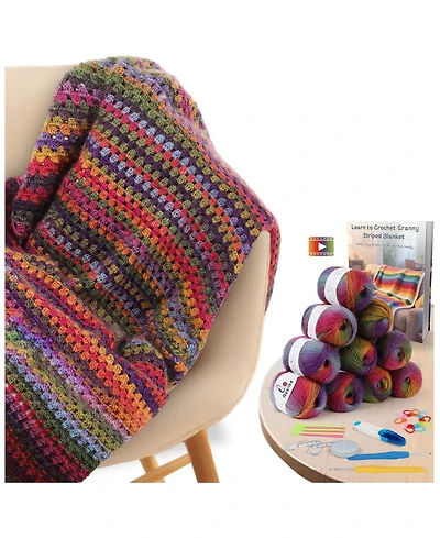 Aeelike Blanket Crochet Kit for Beginners, Gradient Blanket, Complete Starter Crochet Kit with Enough Warm Wool Yarn, Video Tutorials