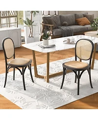 Rainsken Wood Dining Chair Set of 2 with Rattan Cane Back and Seat, Mid-Century Modern Kitchen Chairs for Dining Room, Restaurant