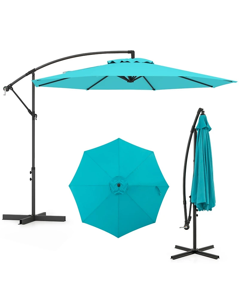 Sugift 10 ft Offset Cantilever Umbrella with Eight Ribs and Cross Base