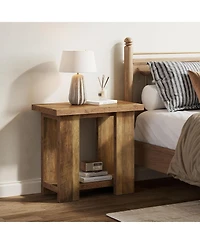 Tribesigns 2 Tier Side Table with Storage,Rustic Wood End Table,Narrow Nightstand Bedside Table for Living Room,Bedroom,Small Spaces