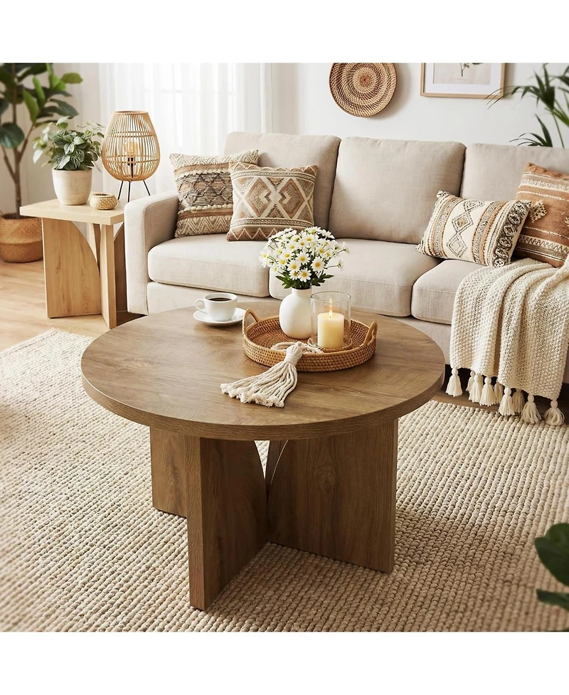 Tribesigns Round Coffee Table: 31.5" circle center table for living room, modern wooden table for small space, easy assembly.