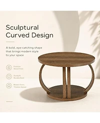 Tribesigns Round Coffee Table: 31.5" modern rustic center table with 2-tier shelf. Wooden table with curved base for living room and small spaces