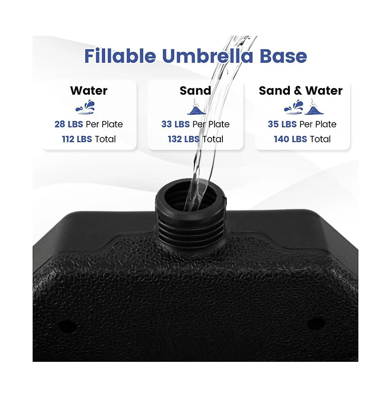 Boyel Living 4-Piece Patio Market Umbrella Base 140 Lbs Heavy-Duty with U-Locking Pins