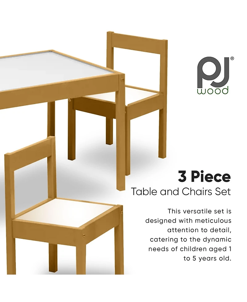 Pj Wood 3 Piece Table and Chairs Set with Natural Finish and Dry Erase Surface