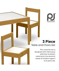 Pj Wood 3 Piece Table and Chairs Set with Natural Finish and Dry Erase Surface