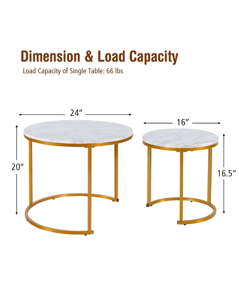 Costway Nesting Coffee Table Set of 2 for Balcony Living Room Modern Round Side Tables