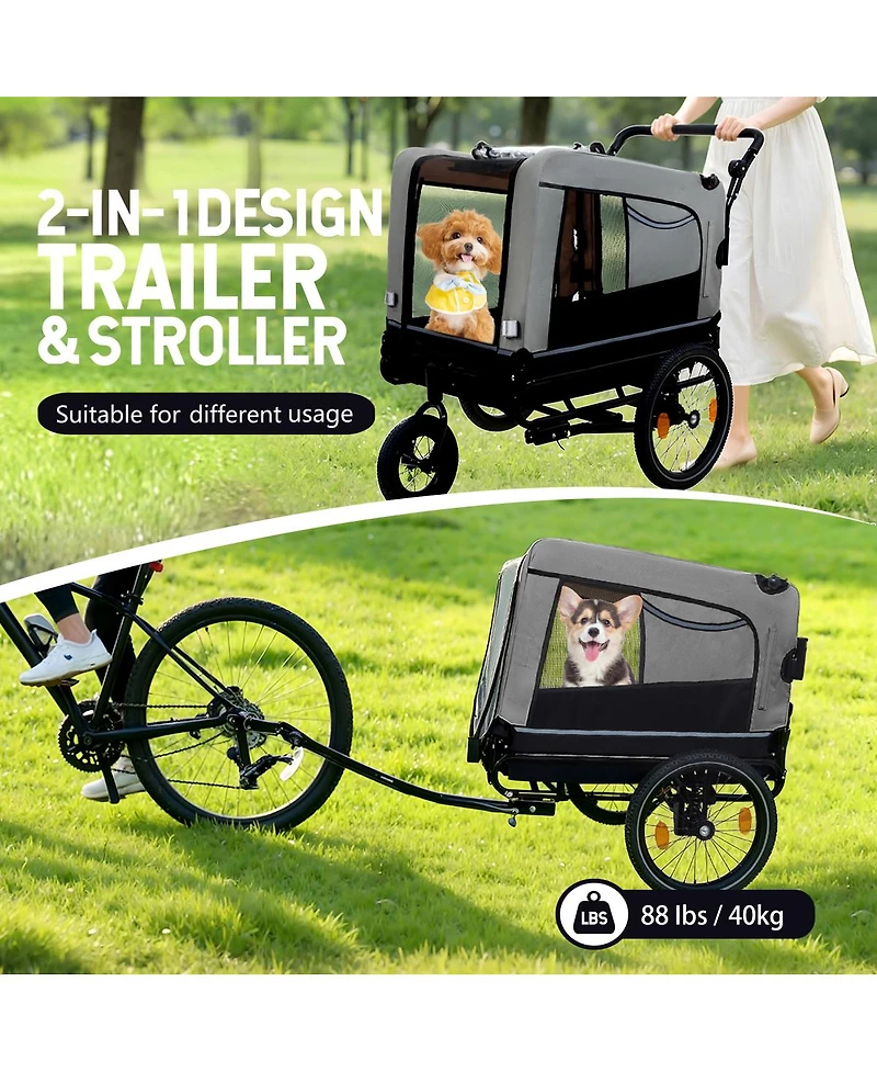 Streamdale Furniture Extra Large 2 in 1 Pet Bike Trailer and Stroller Up to 88 lbs