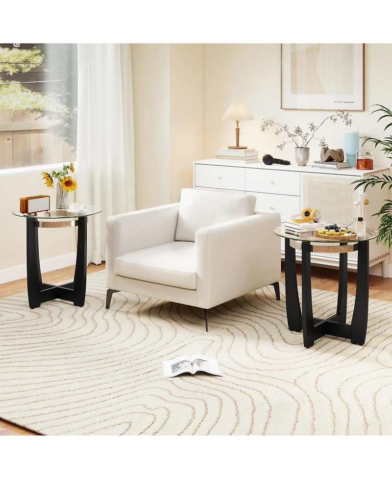 Costway Tempered Glass Coffee Table Set of 3, 2-Tier Coffee Table and 2 Round End Tables