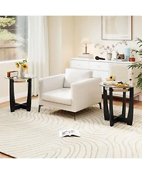 Costway Tempered Glass Coffee Table Set of 3, 2-Tier Coffee Table and 2 Round End Tables