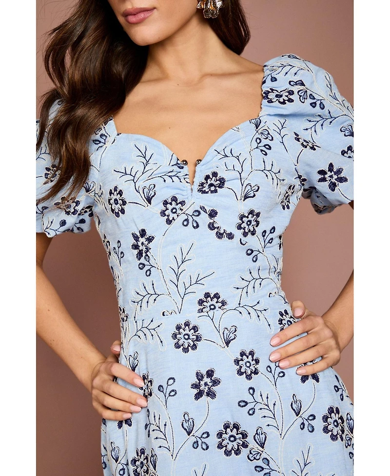 Coast Women's Puff Sleeve Embroidered Midi Dress