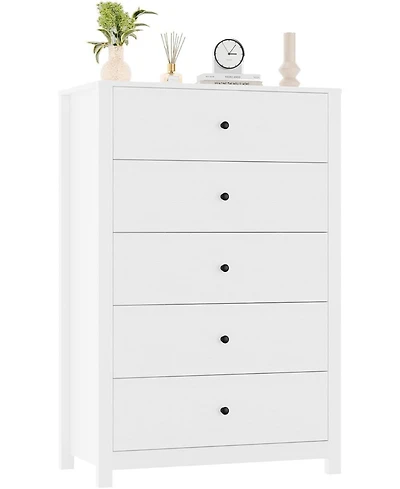 gaomon Modern 5 Drawer Wooden Dresser Chest, Tall Cabinet with Deep Storage Drawers, Metal Knobs, Versatile for Bedroom
