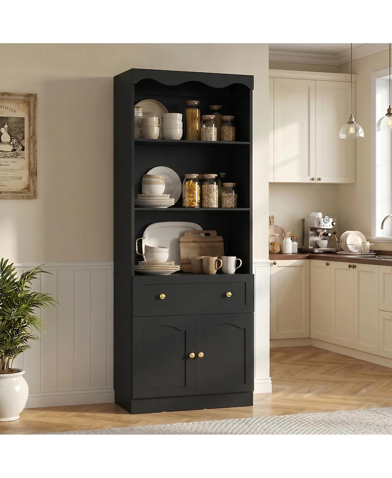 Aheaplus 80" Tall Kitchen Pantry Cabinet with Doors and Drawer, Modern Bookshelf