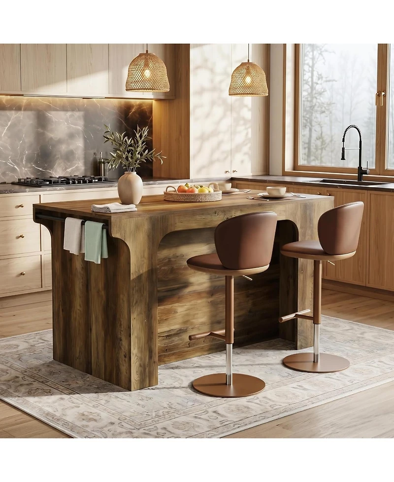 Tribesigns 55" Kitchen Island: Counter Height With Seating, 2 Shelves, Hanging Rods. Farmhouse Prep Station For Dining Room