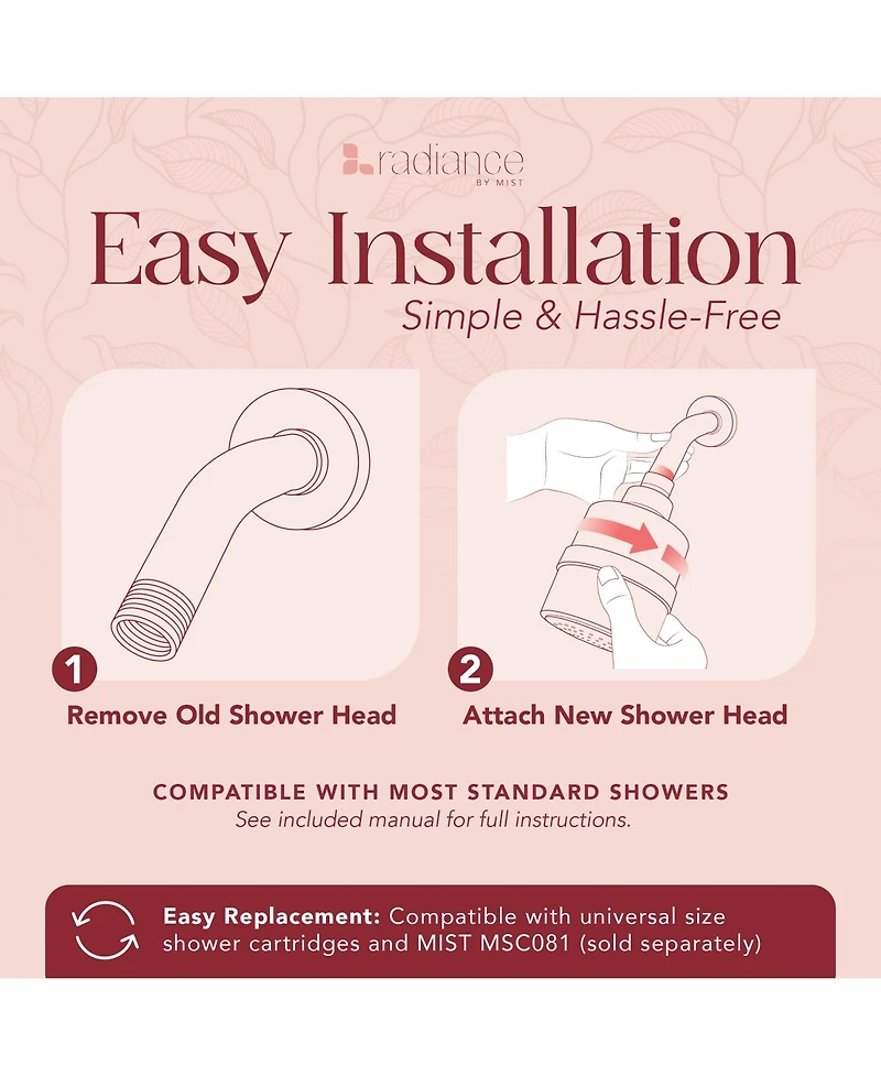 Radiance by Mist Radiance Filtered Aura Shower Head with Replaceable Filter, Improves Skin, Hair, and Nails