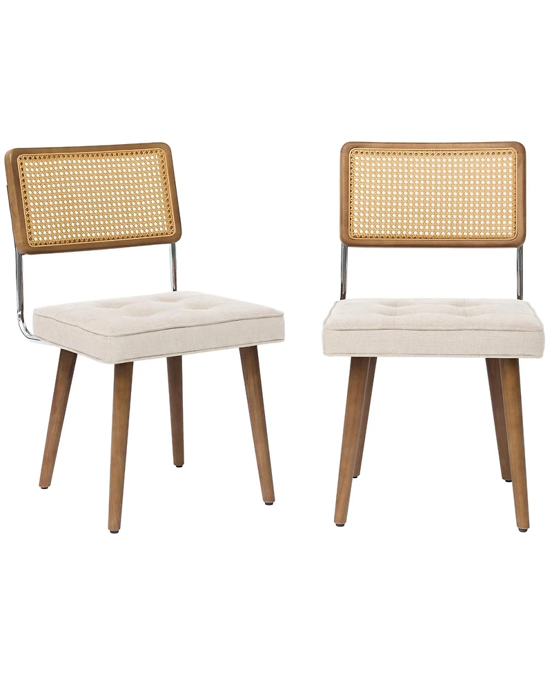 homfan Rattan Dining Chairs Set of 2, Pu Upholstered Tall Cane Back, Button Design, Wood Legs