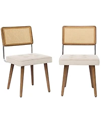 homfan Rattan Dining Chairs Set of 2, Pu Upholstered Tall Cane Back, Button Design, Wood Legs