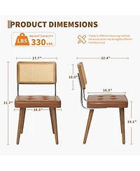 homfan Rattan Dining Chairs Set of 2, Pu Upholstered Tall Cane Back, Button Design, Wood Legs