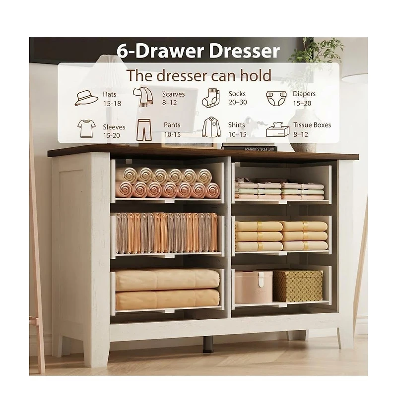 gaomon 6 Drawer Dresser for Bedroom 47 Inch Wide Chest of Drawers with Large Capacity Storage Organizer for Living Room Sturdy Thick