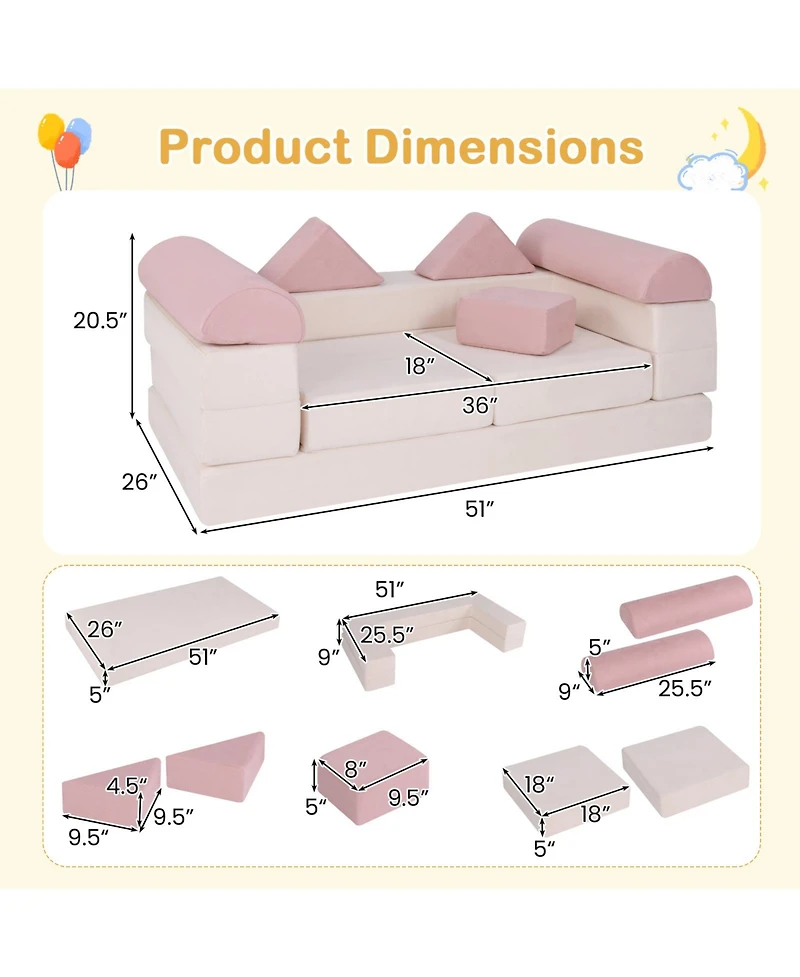 Sugift 9-Piece Climb and Crawl Foam Play Set with Suede Covers for Kids Ages 3+