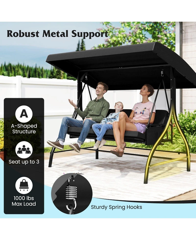 Gouun Convertible 3-Seat Patio Swing and Glider Bed with Adjustable Canopy