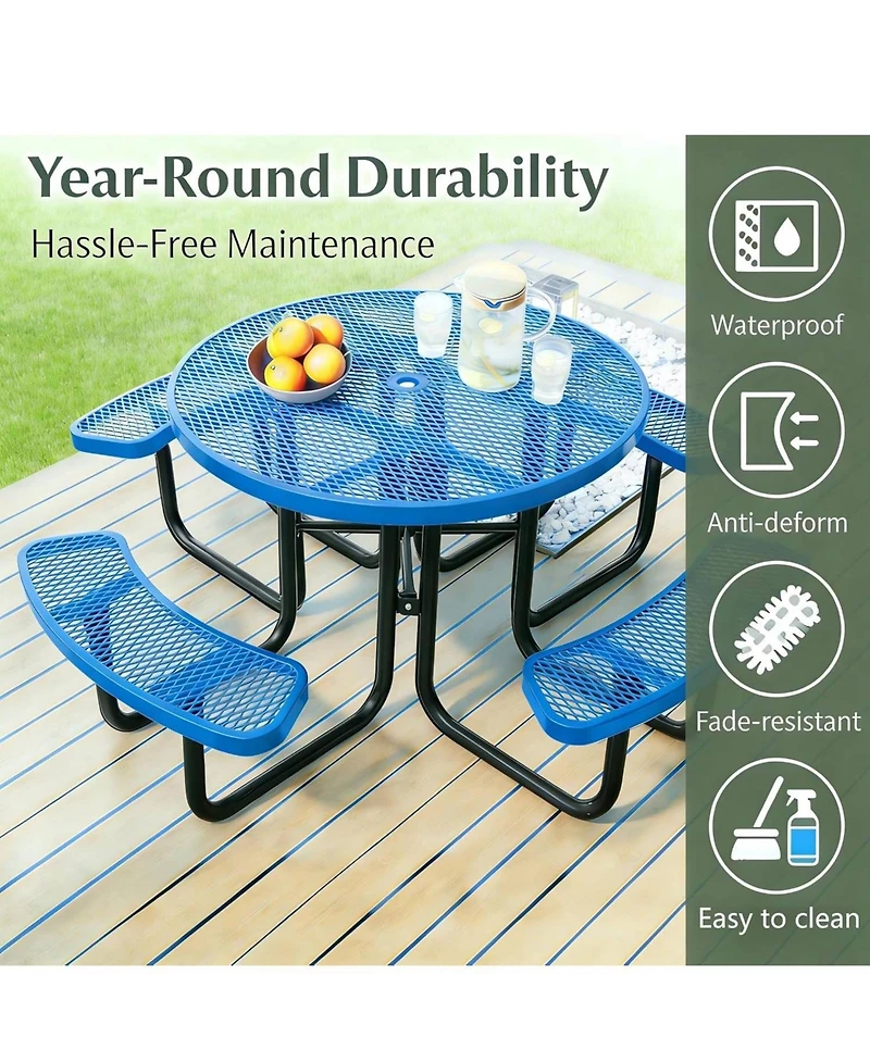 gaomon Heavy Duty 46" Round Patio Picnic Tables for Outdoors with Umbrella Hole