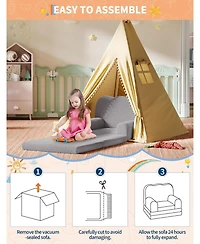 gaomon Kids Couch, 2-in-1 Comfy Toddler Couch Fold Out, Convertible Sofa to Lounger Foam Kids Chair with Soft Sherpa