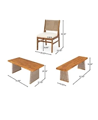 Asagikoiai 6-Piece Acacia Wood Outdoor Dining Set with Wicker Chairs and Bench