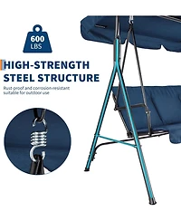 gaomon 3-Seat Outdoor Patio Swing with Adjustable Canopy and Stand – 600 lbs Capacity, Heavy-Duty Steel Frame, Waterproof Cushion