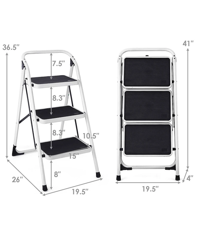 Costway 3 Step Lightweight Ladder Hd Platform Foldable Stool 330 Lb Cap. Saving Space