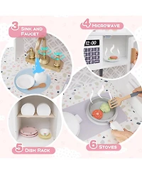 Mecale Kids Kitchen Set Wooden With Coffee Makers And Accessories