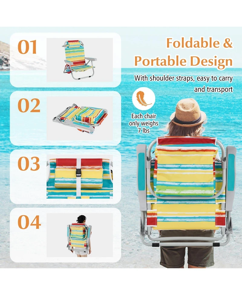 Sugift Foldable Backpack Beach Chair with 5-Position Recline, Cup Holder and Storage Pockets