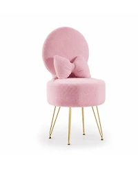 homfan Vanity Stool Chair with Pillow, Foldable Backrest, Sherpa Fleece Makeup Hidden Storage and Metal Legs, Modern Accent