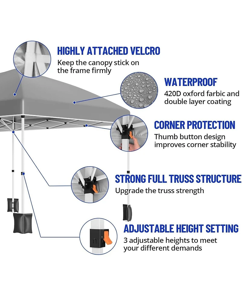 homfan 10'x20' Commercial Pop-Up Canopy Tent -, Waterproof with 6 Sidewalls, Adjustable Height and Storage Bag for Weddings or Parties