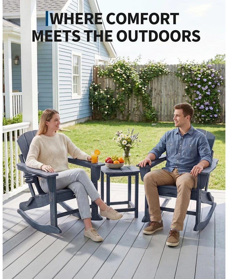 gaomon 2 Piece All-Weather Hdpe Outdoor Folding Adirondack Rocking Chair with Retractable Ottoman for patios, Decks