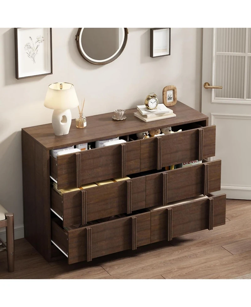 homfan 47.2" Storage Cabinet 6-Drawer Wood Console for Tv Up to 50", Living Room Entertainment Center