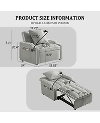 Clihome 3 In 1 Convertible Sleeper Sofa Chair Bed With Adjustable Backrest and Phone Holder