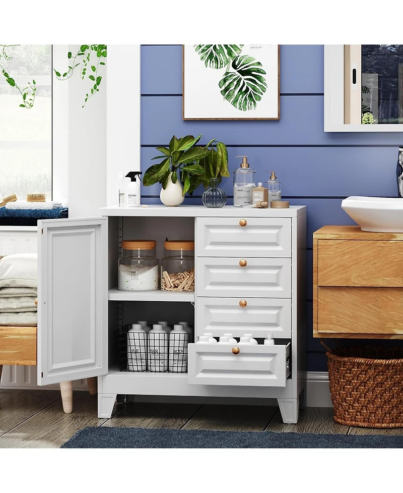 Boyel Living 33" Metal Bathroom Cabinet with 4 Drawers and Door, Floor Storage Organizer with Shelves for Toilet Paper