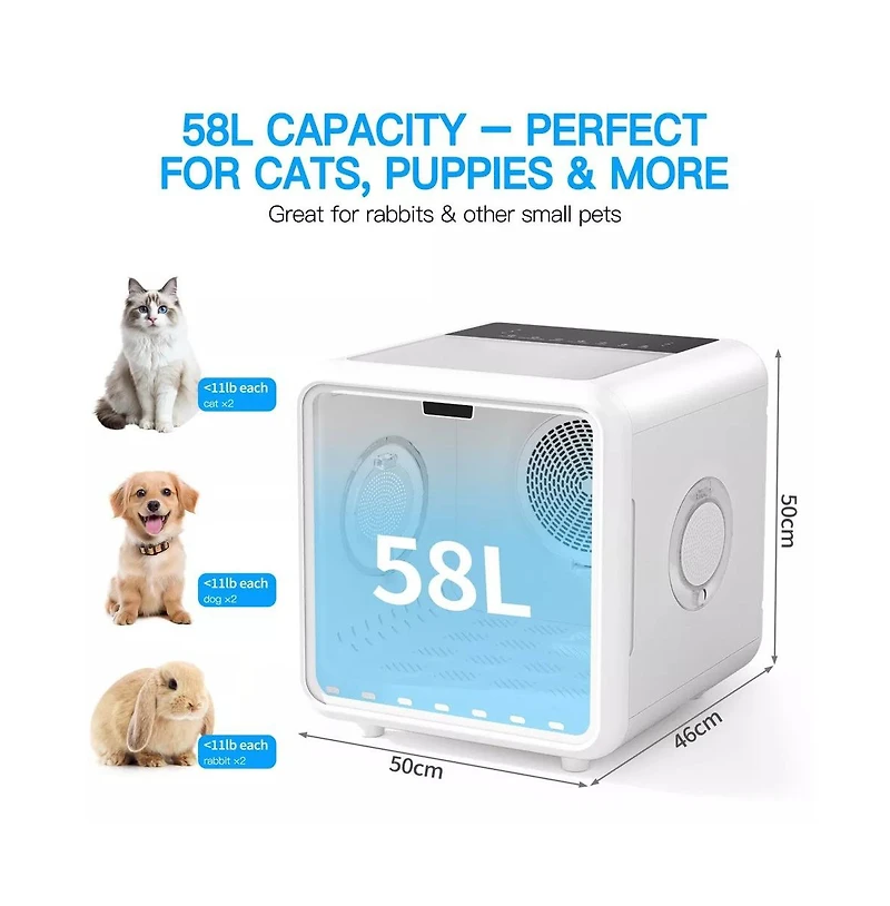 Gouun Smart Pet Dryer Box 58L Quiet Cat and Dog Dryer with App Control Low Noise Grooming