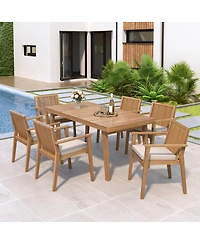 Asagikoiai 7-Piece Outdoor Patio Dining Set with Acacia Wood Table and Dining Chairs