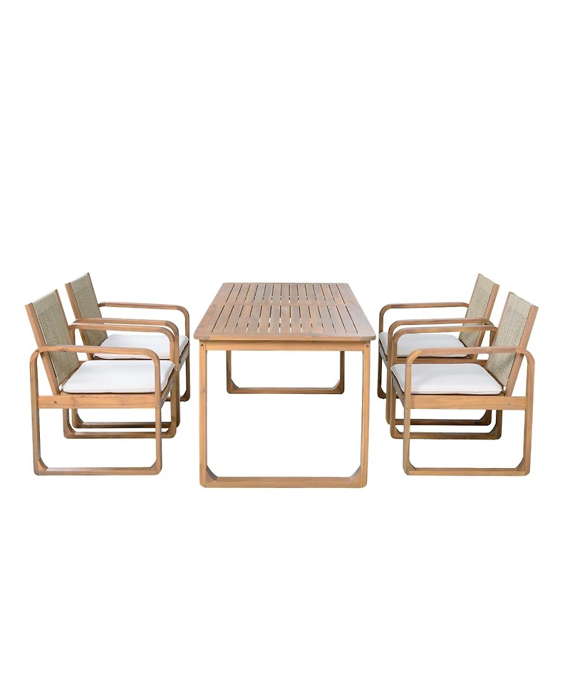 Asagikoiai 5-Piece Acacia Outdoor Dining Set, Rope Back Chairs and Teak Finish Table