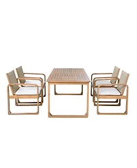 Asagikoiai 5-Piece Acacia Outdoor Dining Set, Rope Back Chairs and Teak Finish Table