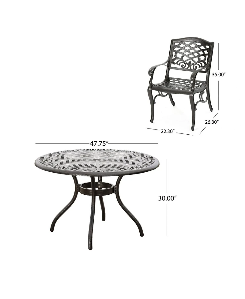 Asagikoiai 5-Piece Weather-Resistant Aluminum Outdoor Patio Dining Set with Round Table and Chairs