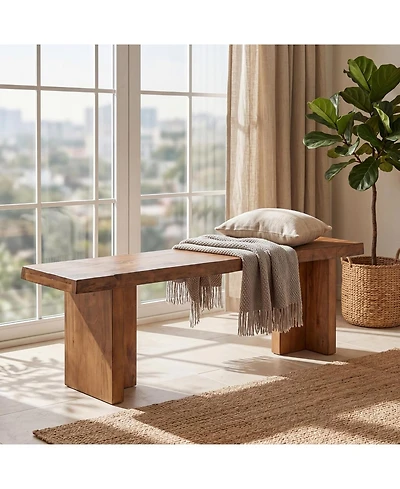 Tribesigns Solid Wood End of Bed Bench for Bedroom, 55 Inch Wooden Entryway Bench, Dining Bench for Entrance, Entryway, Hallway, Indoor