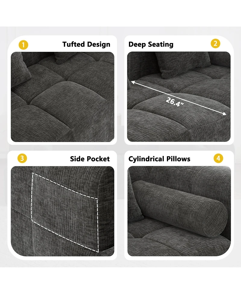 Clihome Combined Sofa Sectional Sofa with Deep Seating and Side Pockets