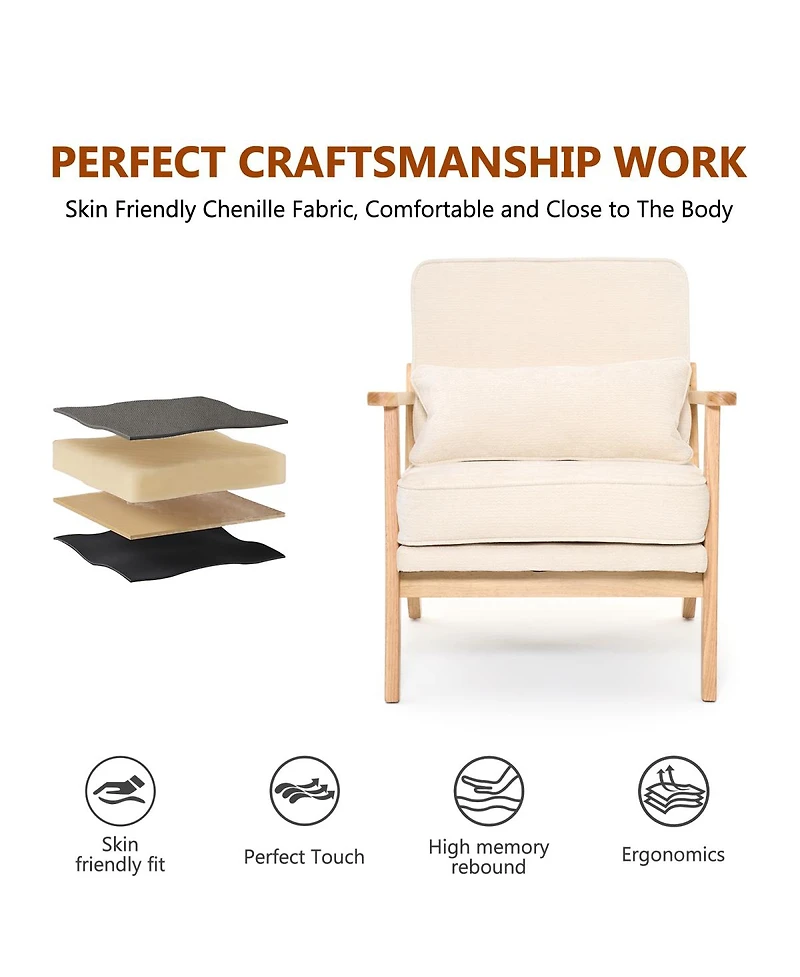 Streamdale Furniture Mid-Century Modern Lounge Chair with Lumbar Pillow and Wood Armrests