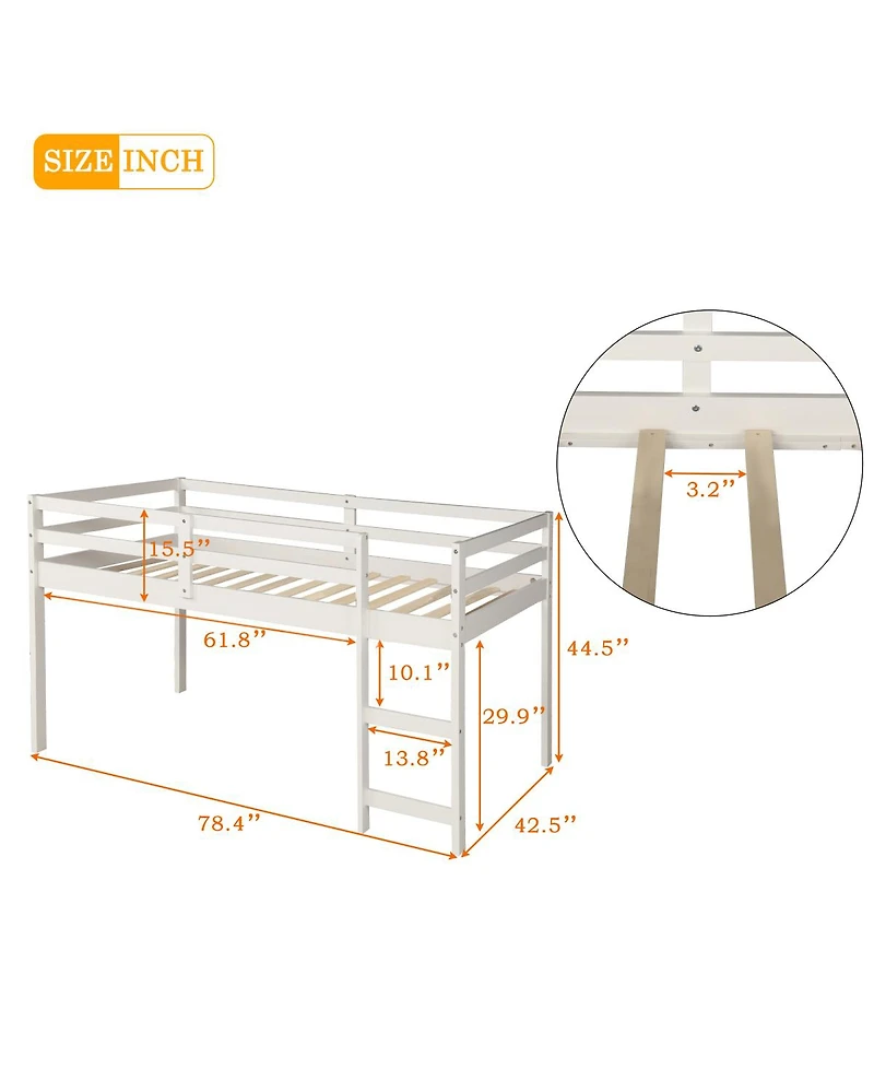 Streamdale Furniture Low Study Twin Loft Bed with Cabinet and Rolling Portable Desk