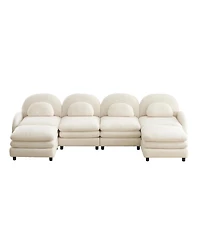 Streamdale Furniture Teddy Fabric 4-Seat Modular Cloud Sofa with 2 Ottomans