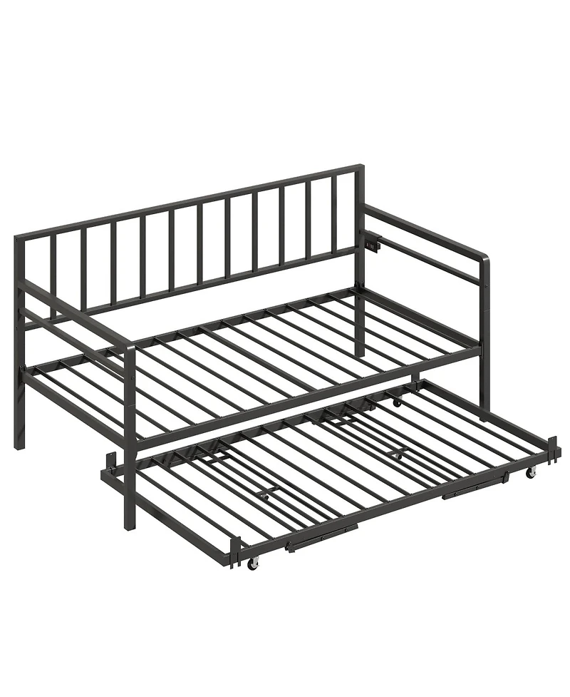 Streamdale Furniture Daybed with Led Lights Charging Station and Trundle