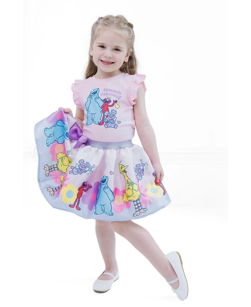 Sesame Street Toddler Girl's (2T- 4T) 2-Piece T-Shirt and Satin Skirt Set